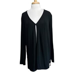 Apostrophe Women's XL Vintage Black Slinky Travel Knit Open Cardigan Topper